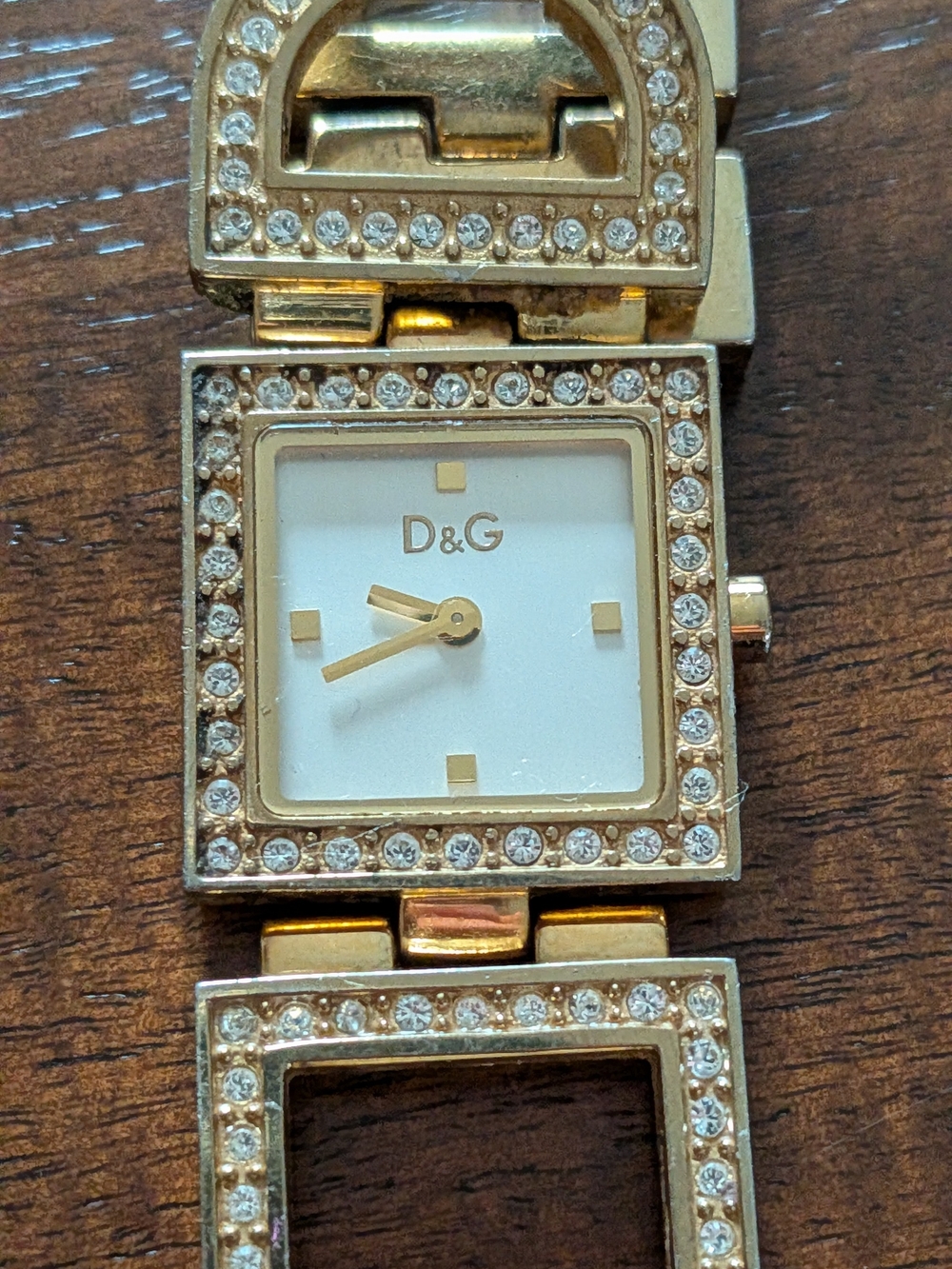 D&G Gold Crystal Square Bracelet Watch - Gold/White